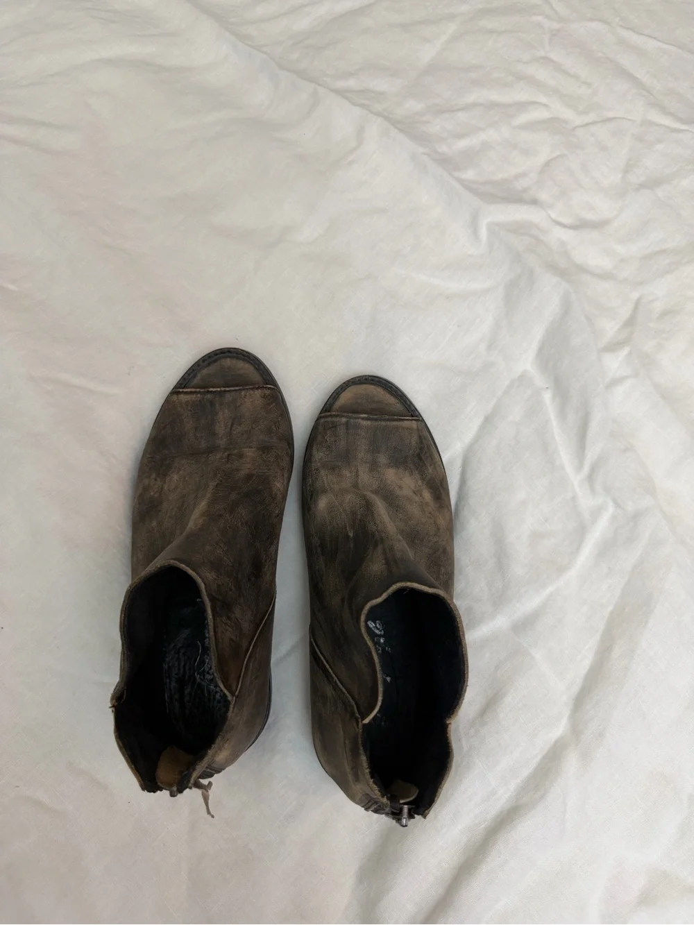 Free People Open-Toe Leather Boot in Distressed Black/ brown Leather